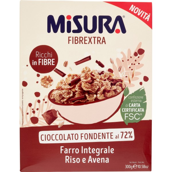 Misura Fibrextra Farro Integrale Riso e Avena Cioccolato Fondente al 72% 300 g