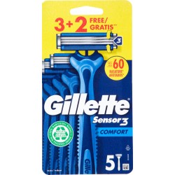 Gillette Sensor3 Comfort Rasoio da Uomo Usa e Getta - 3 rasoi + 2 Gratis