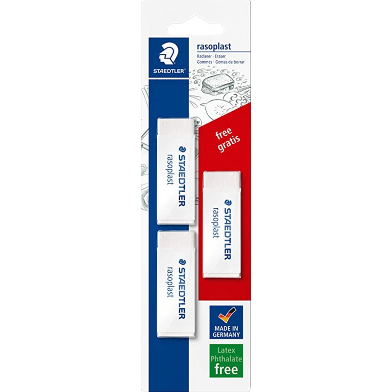 STAEDTLER Mars Plastic - Gomma Per Matita In Plastica Di Qualità Premium - Confezione Da 2 Pezzi - Cancellazione Precisa E Minimo Sbriciolamento