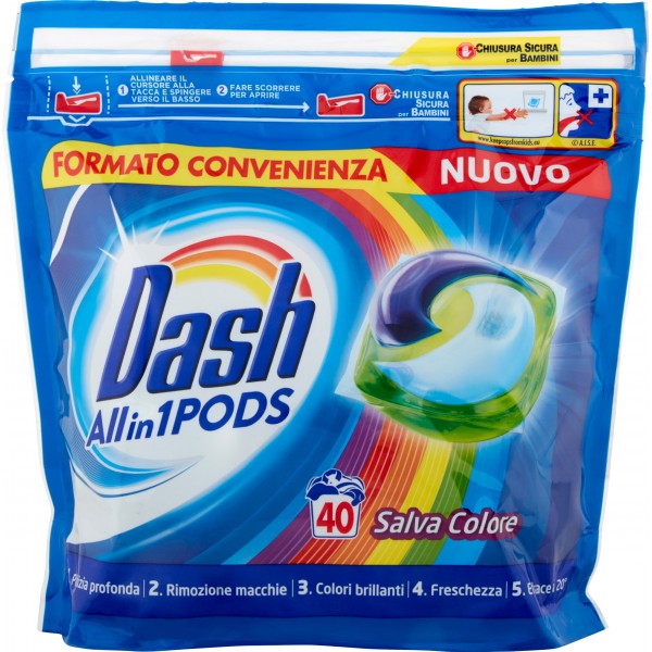 Dash PODS Allin1 Detersivo Lavatrice in Capsule Salva Colore 40 Lavaggi