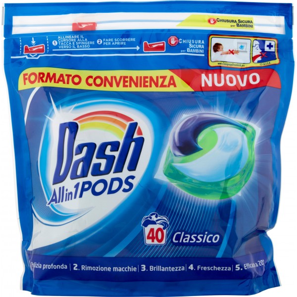 Dash PODS Allin1 Detersivo Lavatrice in Capsule Classico 40 Lavaggi