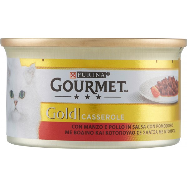PURINA GOURMET Gold Gatto Casserole con Manzo e Pollo in salsa con Pomodoro lattina 85g PURINA GOURMET Gold Gatto Casserole con Manzo e Pollo in salsa con Pomodoro lattina 85g