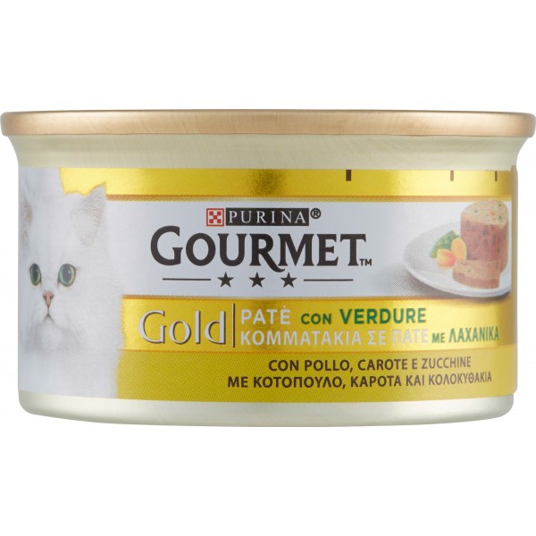 PURINA GOURMET Gold Gatto Patè con Pollo e Carote e Zucchine lattina 85 gr. PURINA GOURMET Gold Gatto Patè con Pollo e Carote e Zucchine lattina 85 gr.