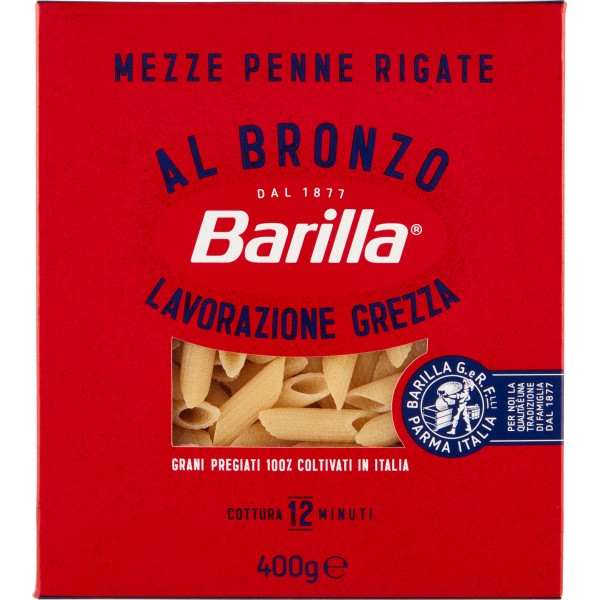 Barilla Pasta Al Bronzo Mezze Penne Rigate 100% Grano Italiano 400g
