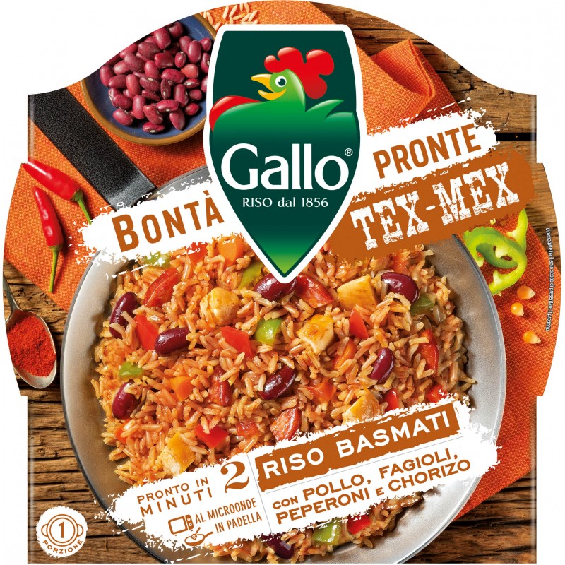 Gallo Bontà Pronte Tex-Mex Riso Basmati con Pollo Fagioli Peperoni e Chorizo 220 g