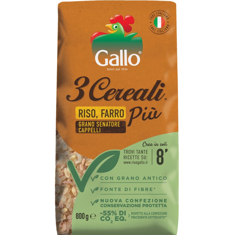 Gallo 3 Cereali Riso Farro Più Grano Senatore Cappelli 800 g