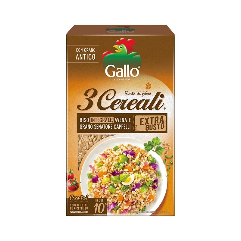 Gallo 3 Cereali Riso Integrale avena e Grano Senatore Cappelli Extra Gusto 800 g