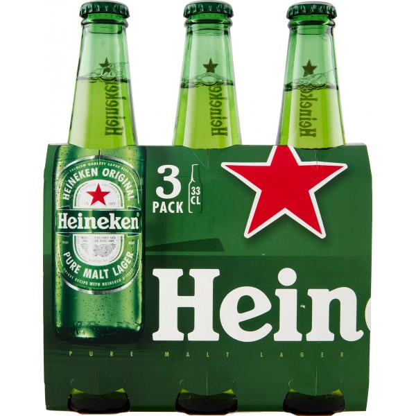 Heineken Birra in Bottiglia 33Cl X3 Vetro Bevanda Alcolica da Tavola Unica Multicolore 