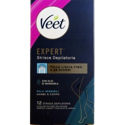 Veet expert strisce depilatorie corpo pelli sensibili x12