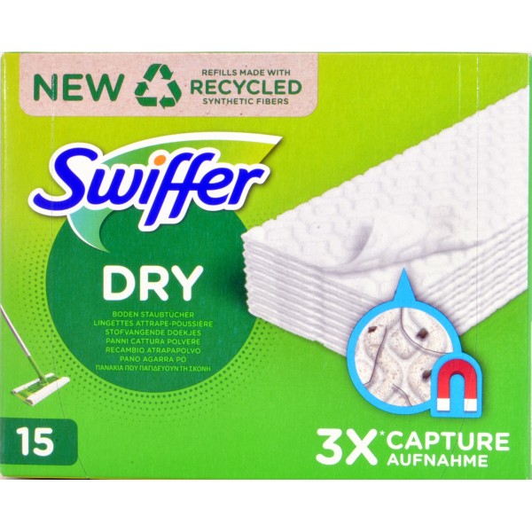 Swiffer Dry Panni Cattura Polvere per Scopa Swiffer - Ricarica 15 Salviette