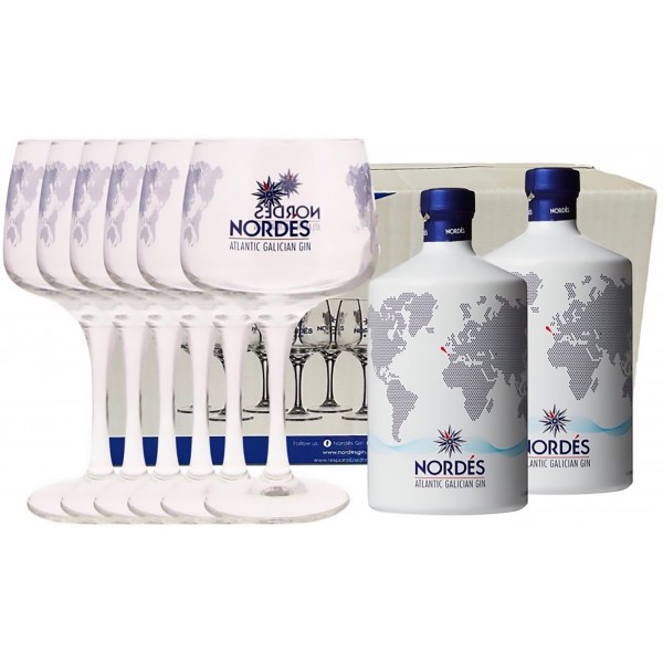 Nordes gin special edition 2 bottiglie da cl.70 e 6 bicchieri Nordes gin special edition 2 bottiglie da cl.70 e 6 bicchieri