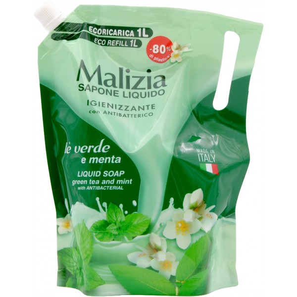 Malizia busta Sapone Liquido al tè verde e menta ml.1000 Malizia busta Sapone Liquido al tè verde e menta ml.1000