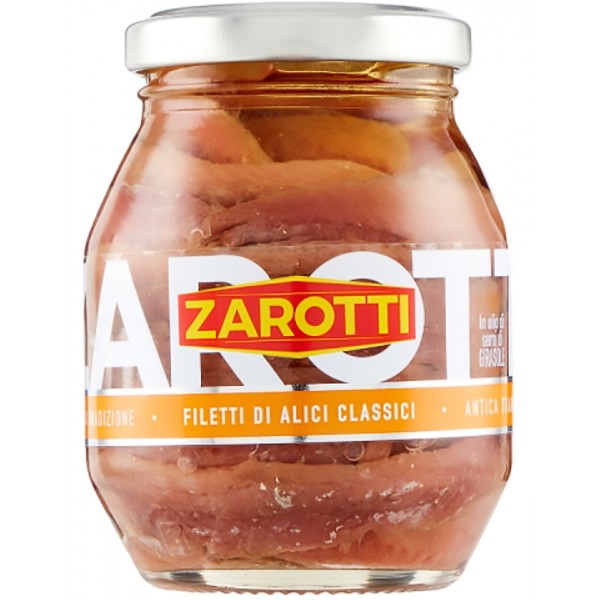 Zarotti Filetti di Alici Classici in olio di semi di Girasole 140 g Zarotti Filetti di Alici Classici in olio di semi di Girasole 140 g