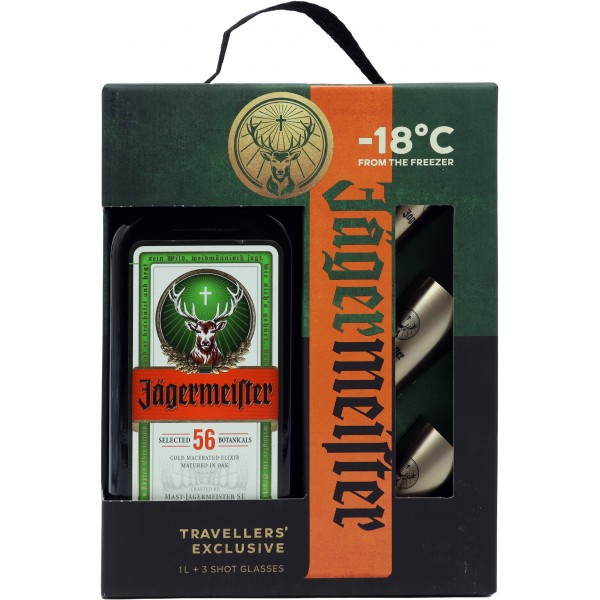 Jagermeister box lt.1 +3 shot glasses 35°