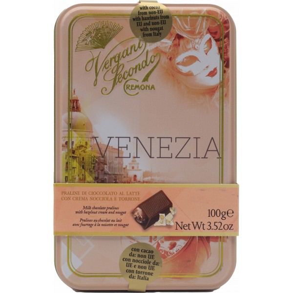 Vergani scatola praline ripiene con crema nocciola e torrone gr.100