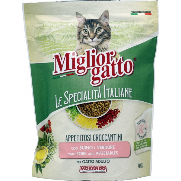 Migliorgatto Le Specialità Italiane Appetitosi Croccantini con Suino e Verdure per Gatto Adulto 400 gr.