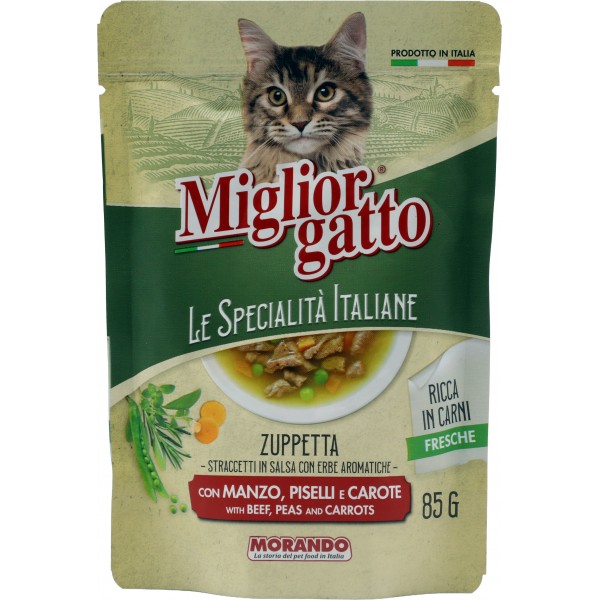 Migliorgatto Le Specialità Italiane Zuppetta con Manzo, Piselli e Carote 85 G