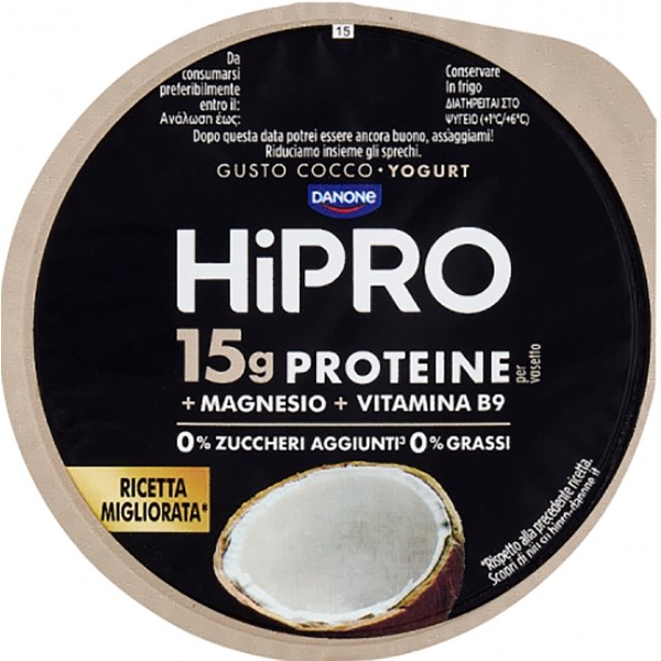 HiPRO Yogurt, 15g Proteine,0% Grassi,gusto Cocco,con Magnesio&Vit B9,basso in lattosio,160g