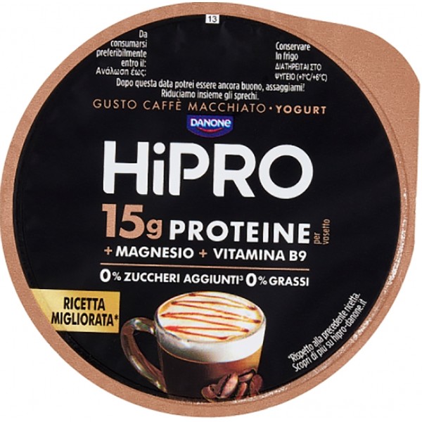 HiPRO Yogurt, 15g Proteine,0% Grassi,Caffè Macchiato,con Magnesio&Vit B9,basso in lattosio,160g
