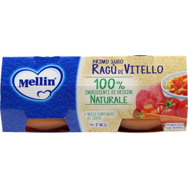 MELLIN Primo Sugo per la preparazione di pastine, Ragù di Vitello 2 x 80 g