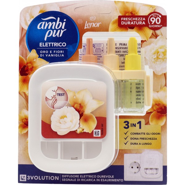 Ambi Pur Profumatore per Ambienti Diffusore Elettrico+Ricarica 3Volution, Oro Fiori di Vaniglia 20ml