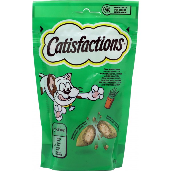 Catisfactions Snack Gatto con Irresistibile Gusto Erba Gatta 60 g
