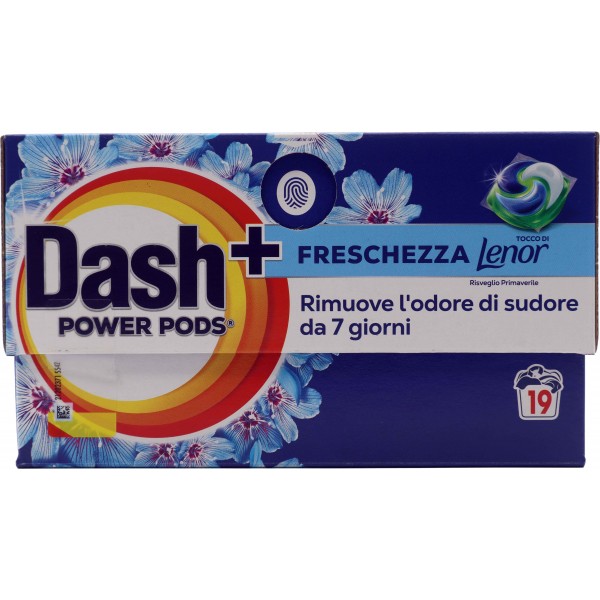 Dash Power Pods Detersivo Lavatrice Capsule + Tocco Lenor Risveglio Primaverile, 19 Lavaggi 404,7 g