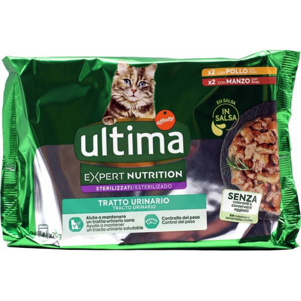 Ultima Expert Nutrition Cat Sterilizzati Tratto Urinario con Pollo, con Manzo in Salsa 4 x 70 g Ultima Expert Nutrition Cat Sterilizzati Tratto Urinario con Pollo, con Manzo in Salsa 4 x 70 g
