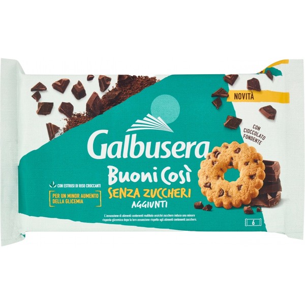 Galbusera BuoniCosì Senza Zuccheri Aggiunti con Cioccolato Fondente 6 x 43,3 g Galbusera BuoniCosì Senza Zuccheri Aggiunti con Cioccolato Fondente 6 x 43,3 g