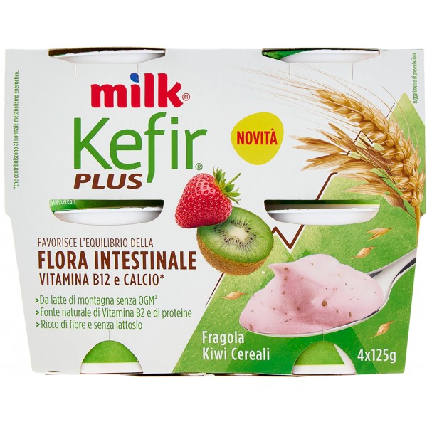 Milk Kefir Plus Flora Intestinale Fragola Kiwi Cereali 4 x 125 g Milk Kefir Plus Flora Intestinale Fragola Kiwi Cereali 4 x 125 g